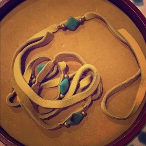 Boho leather turquoise wrap bracelet